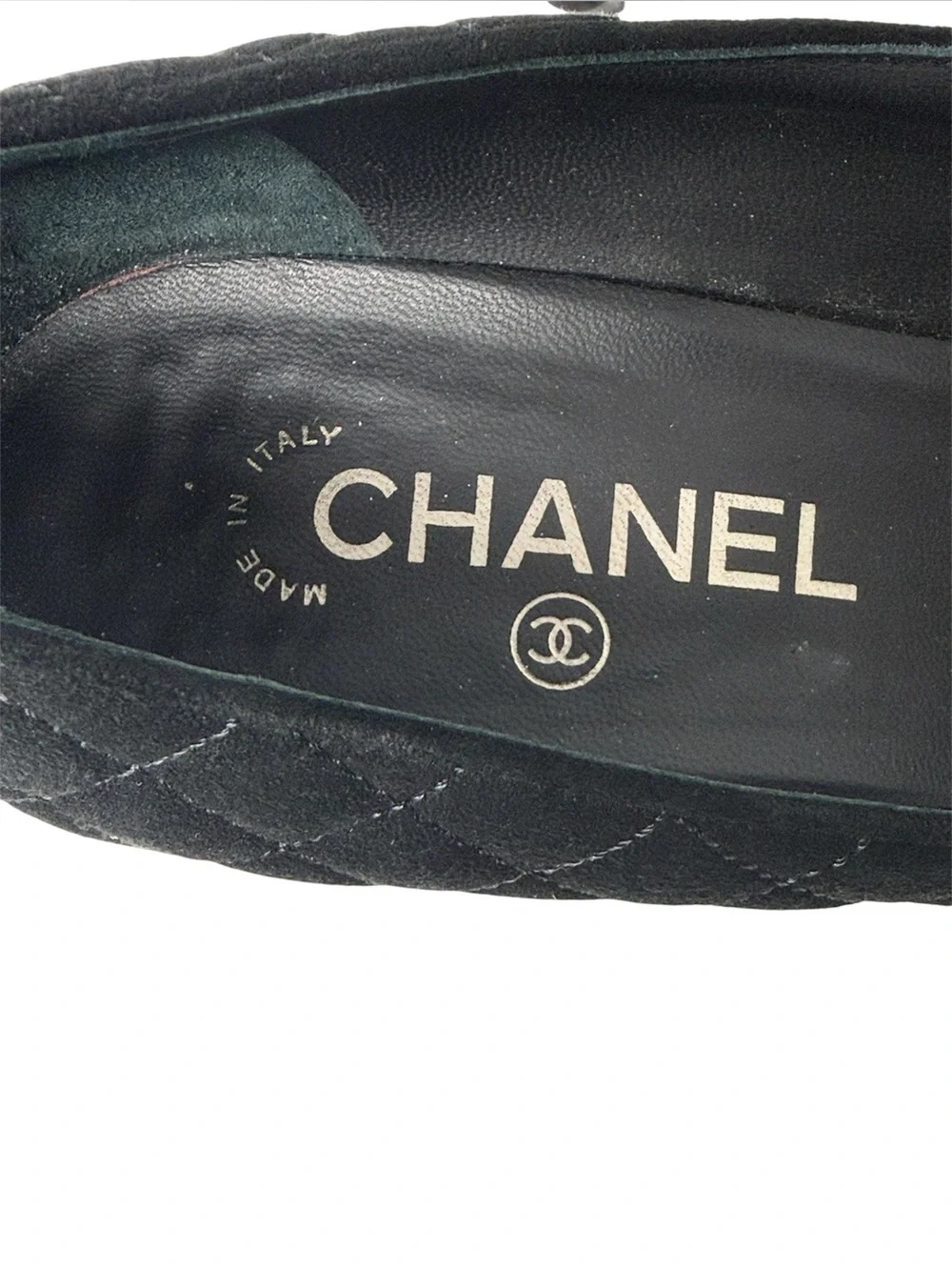 Chanel Quilted CC Cap Toe Black Suede Pumps Size 39.5
